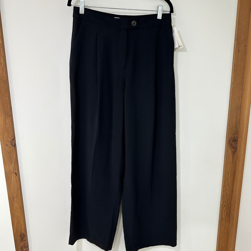 H&M Wide Leg Pleated Trousers Womens Size 8 Black High Waisted | Dark Academia